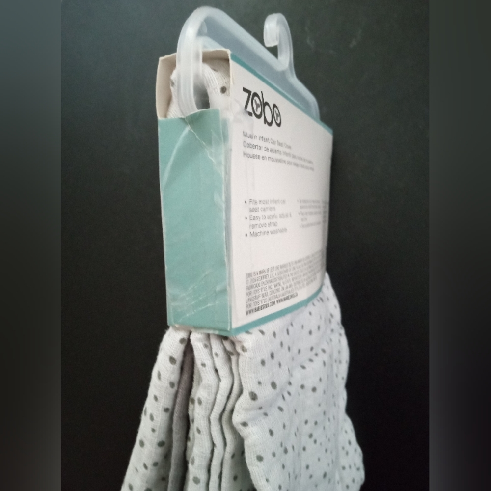 Zobo Muslin Car Seat Cover - Grey/White Polka Dots - Picture 7 of 8